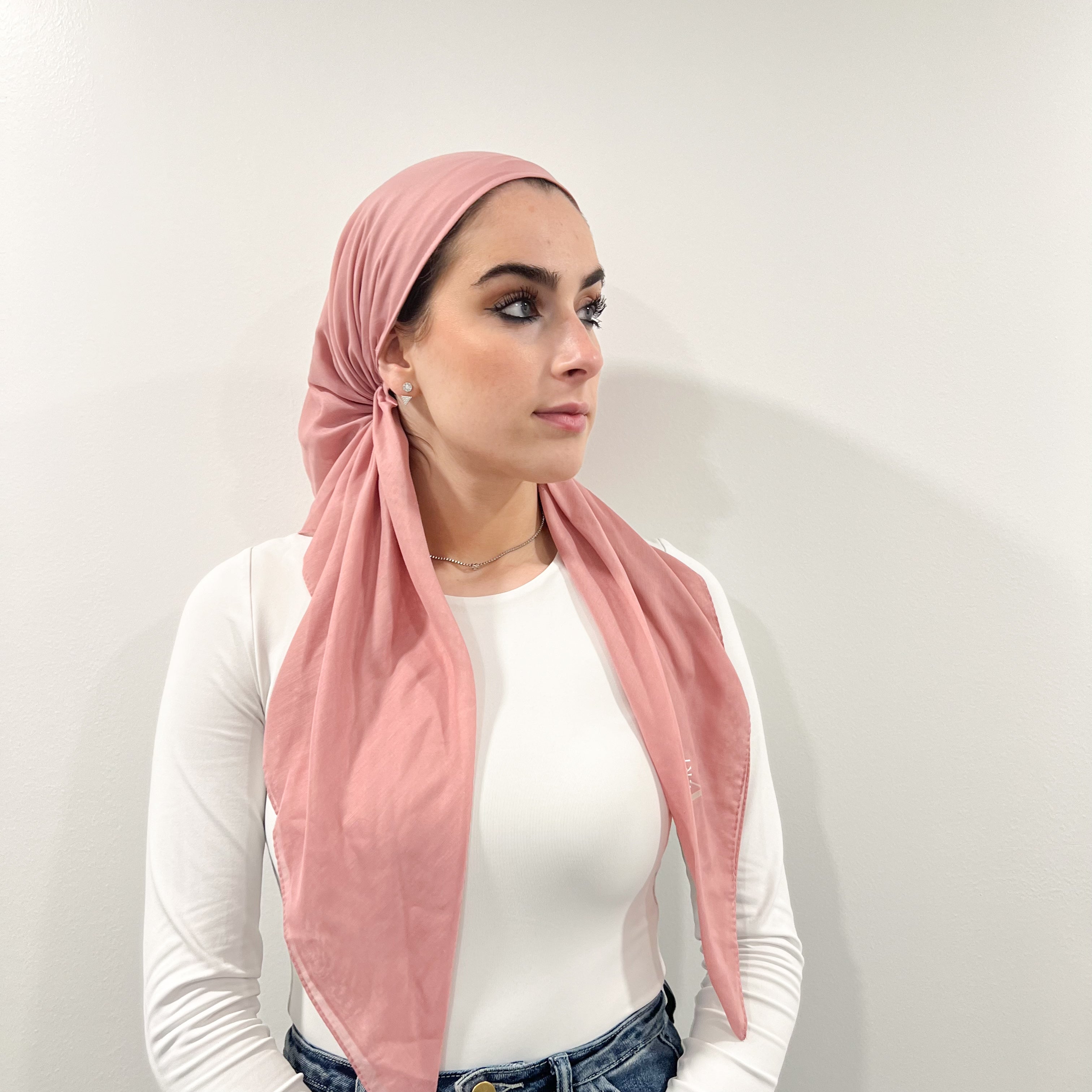 Pink Cotton Open Pre-Tied Scarf