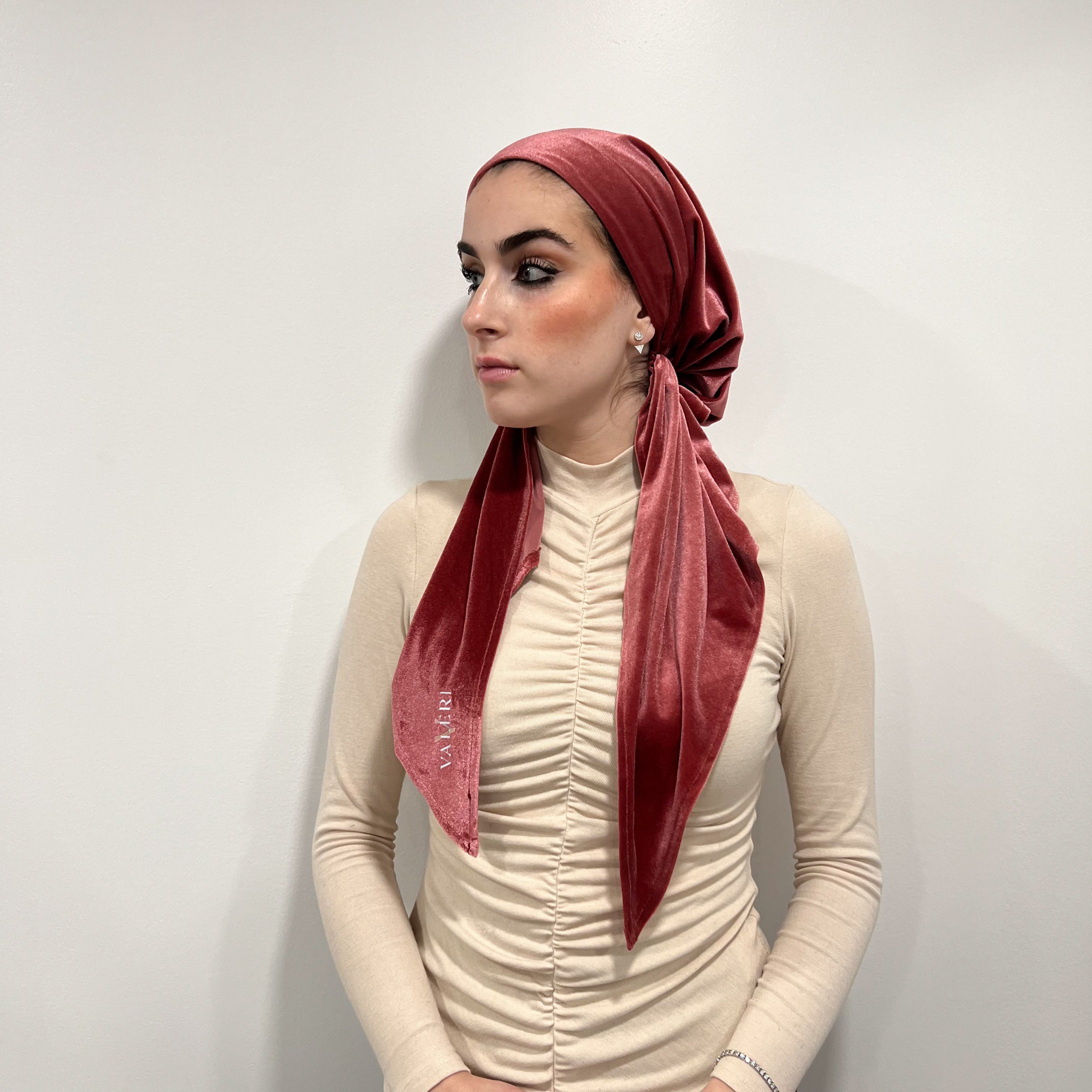 Pink Velvet Pre-Tied Scarf