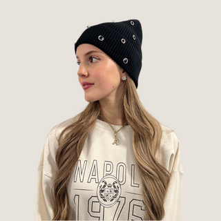 Selene Black Cuff Beanie
