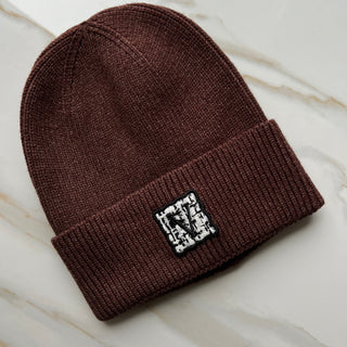 Tweed Logo Chocolate Brown Cuff Beanie