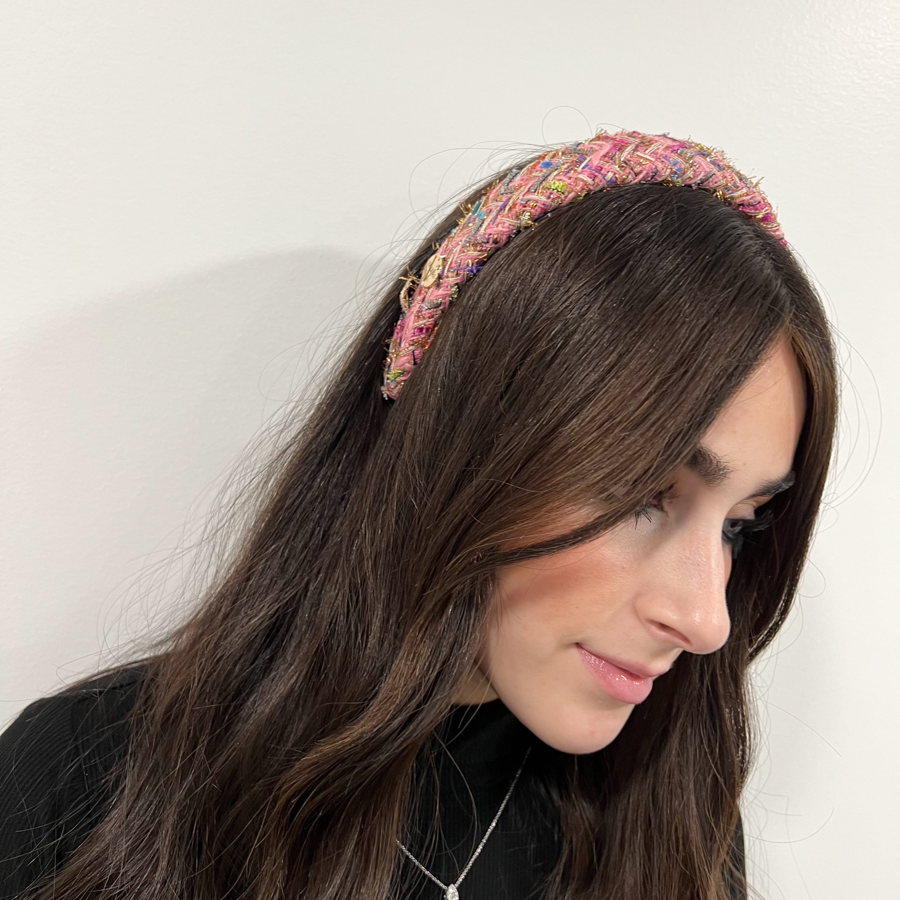 Lena Tweed Headband - Pink