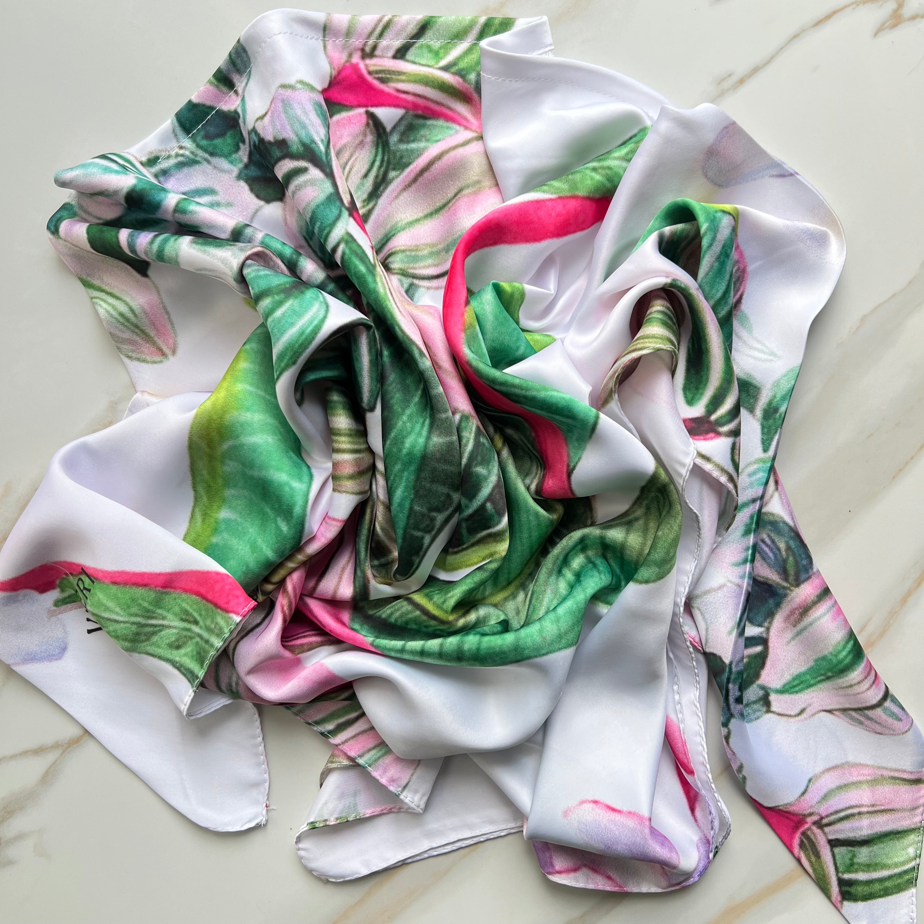 Botanical Satin Triangle Scarf