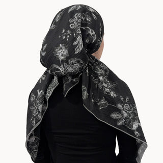 Black Fleur Noire Pre-Tied Scarf