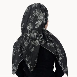 Black Fleur Noire Open Pre-Tied Scarf