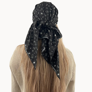 Valeri Signature Bloom Black Light Crinkle Square Scarf