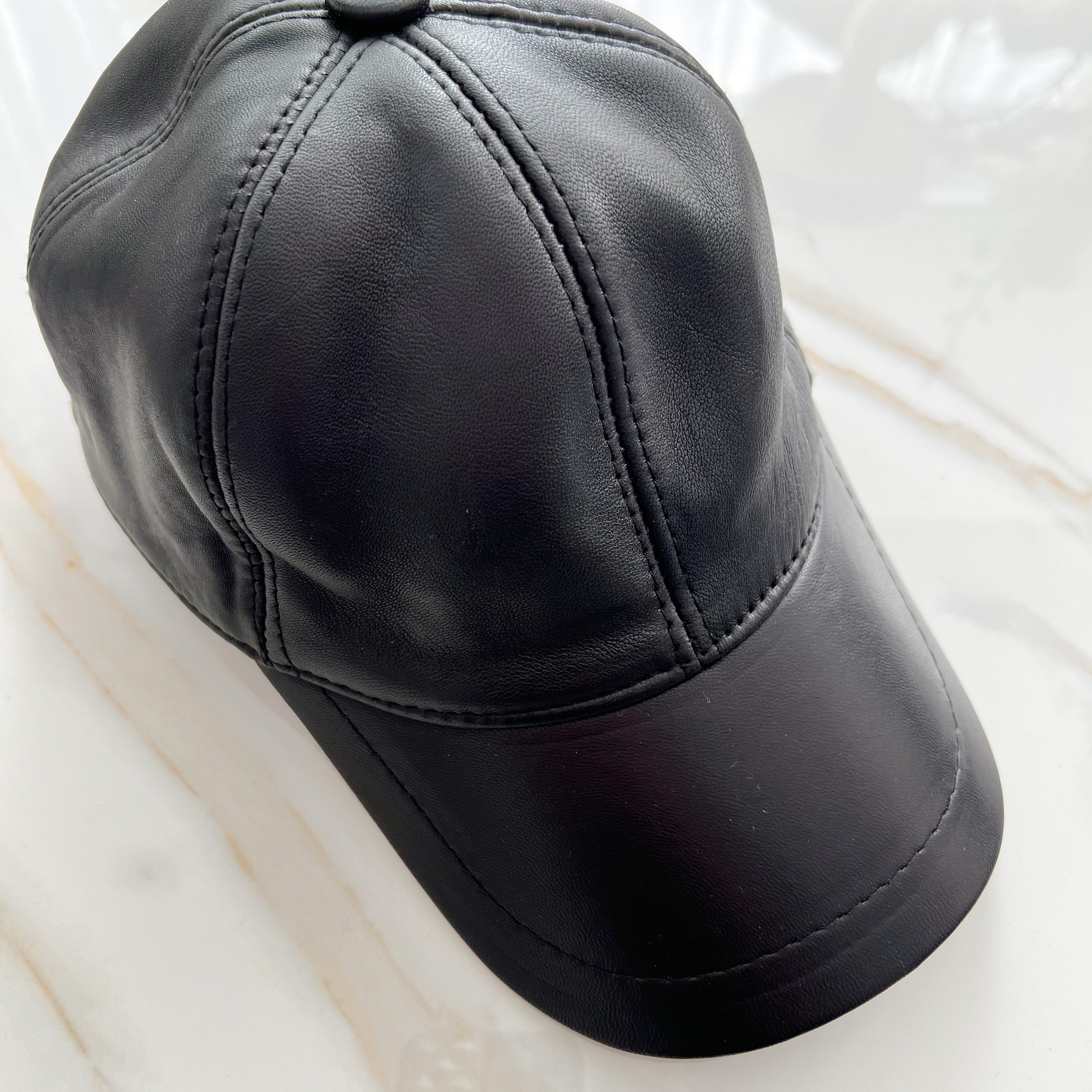 Black Genuine Leather Cap