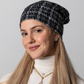 Black Cozy Boucle Tweed Beanie