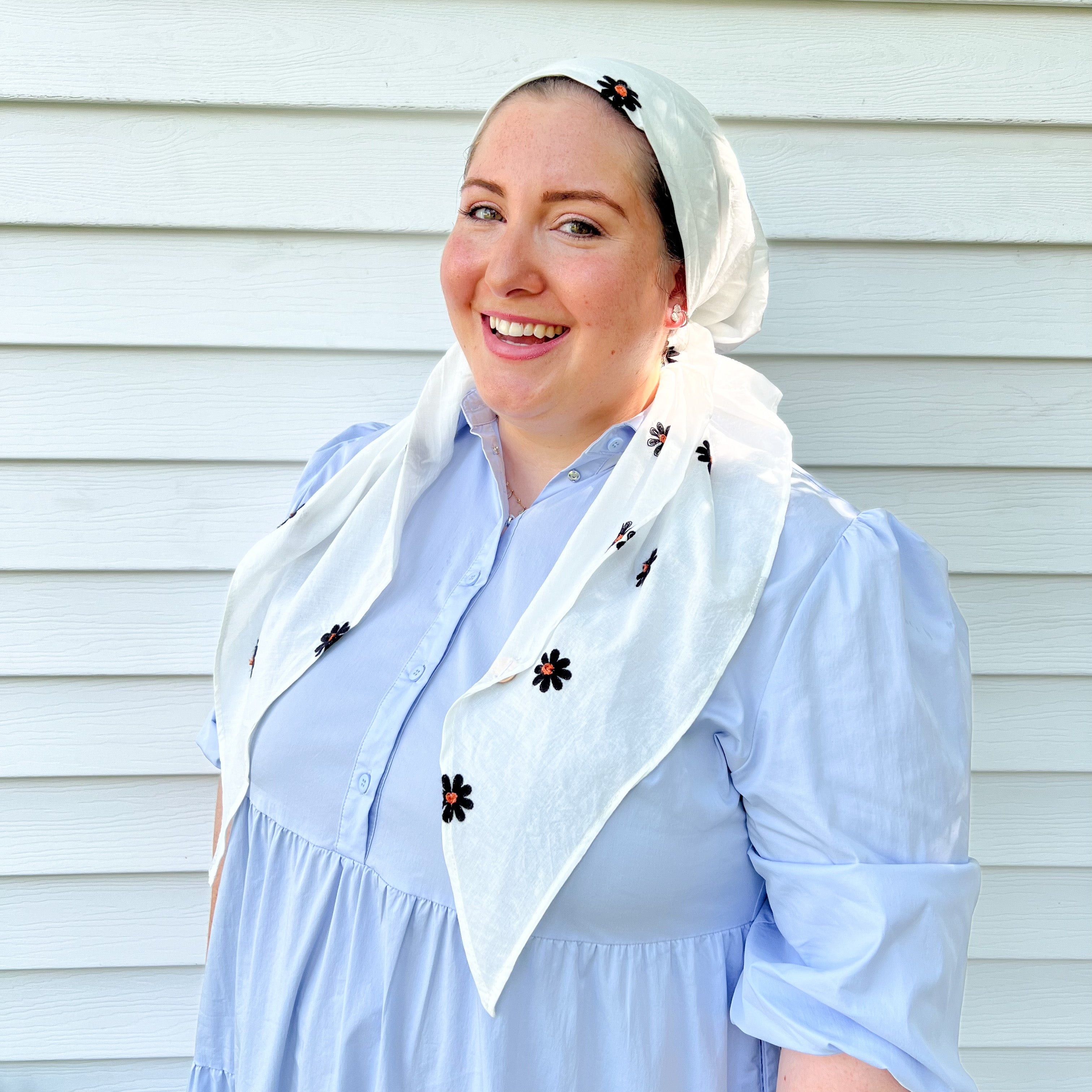 Alyssa X Valeri White Embroidered Daisy Pre-Tie Scarf