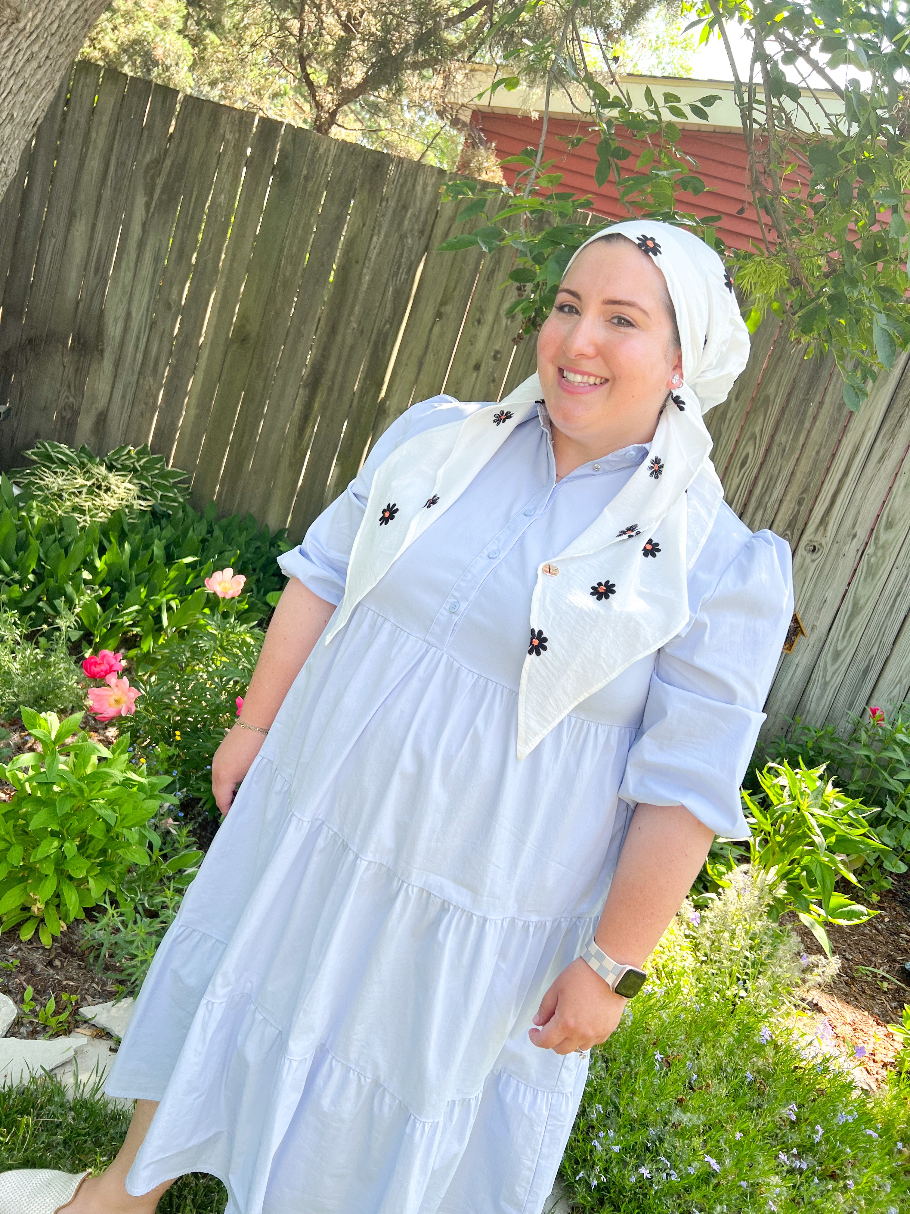 Alyssa X Valeri White Embroidered Daisy Pre-Tie Scarf