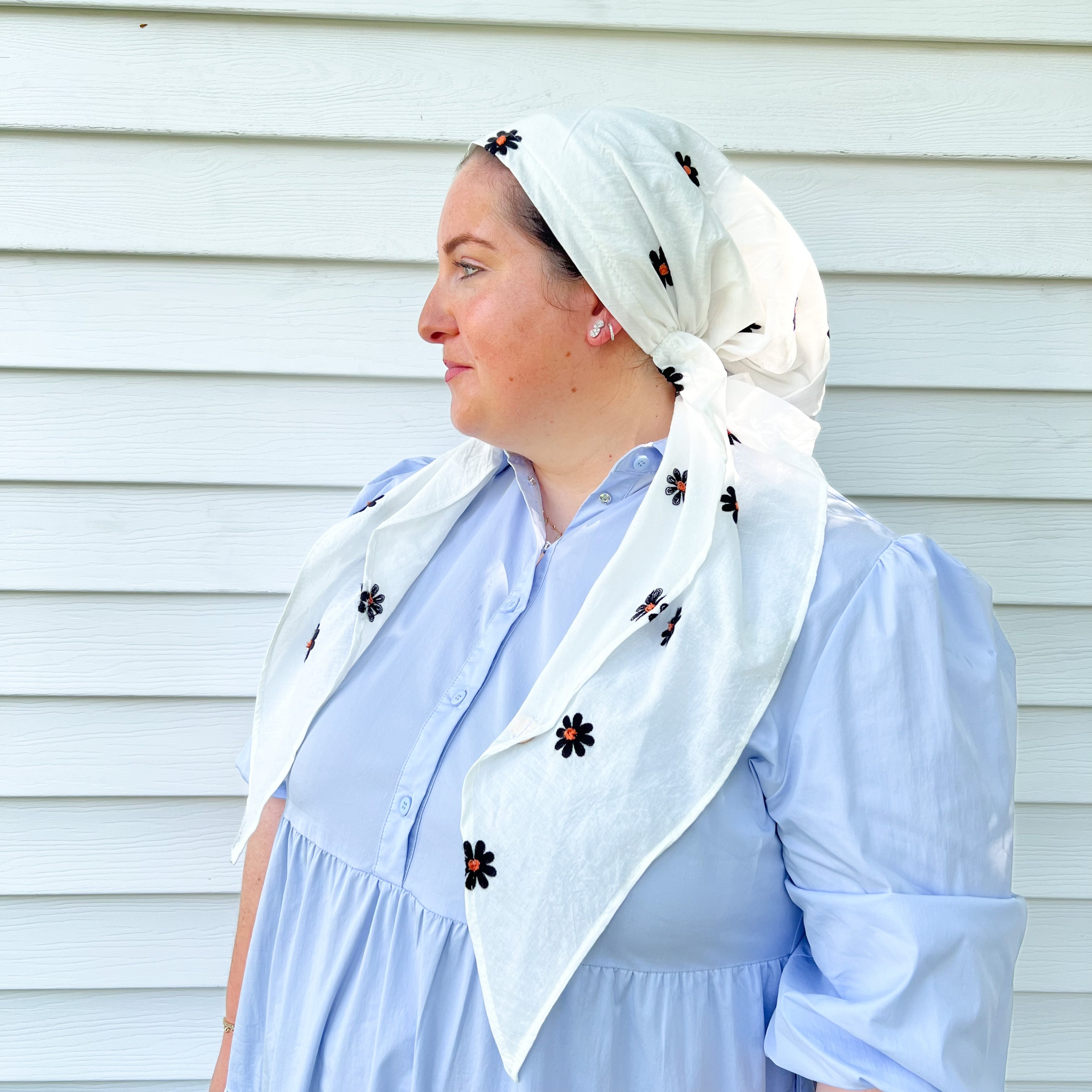 Alyssa X Valeri White Embroidered Daisy Pre-Tie Scarf