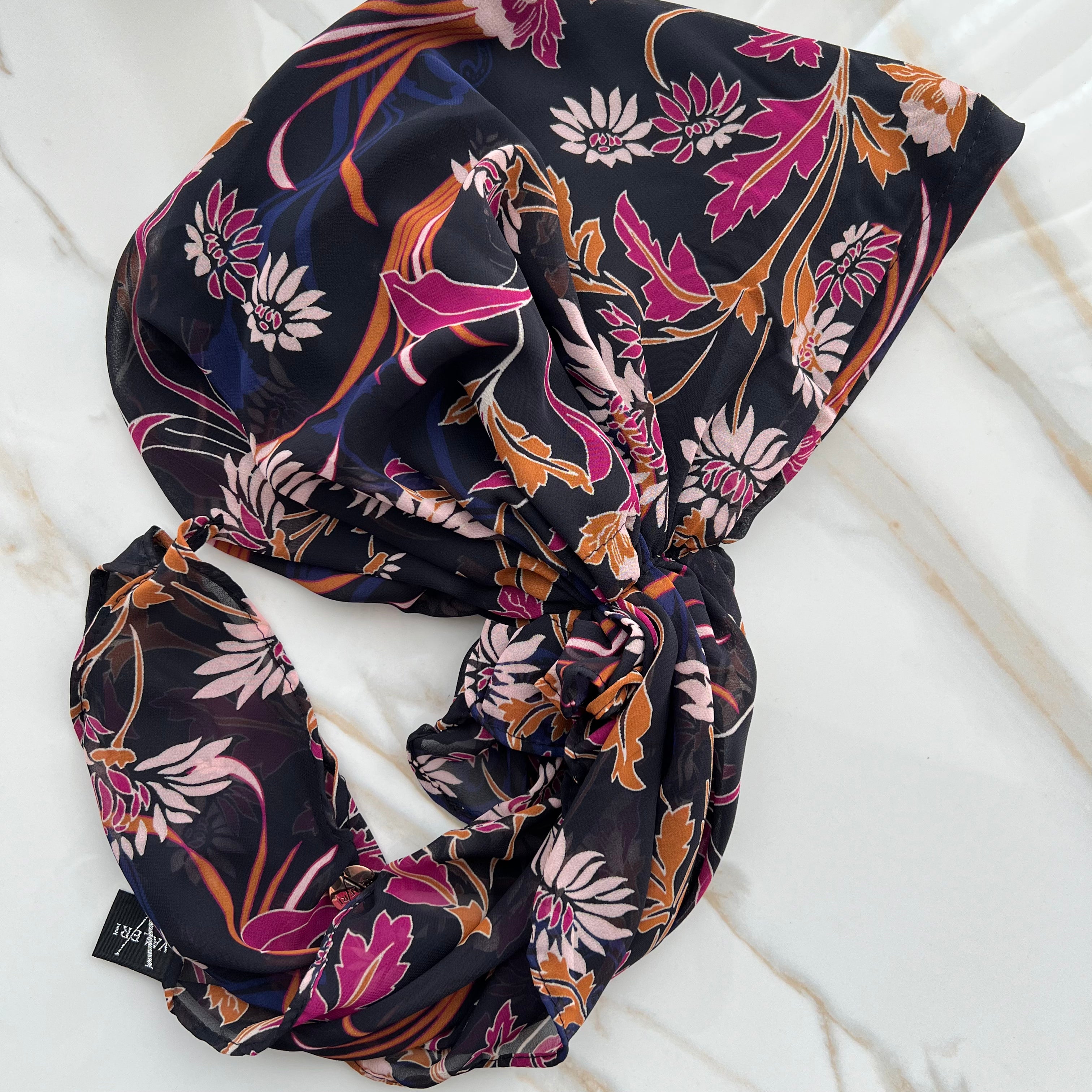 Navy Tropical Pre-Tied Scarf