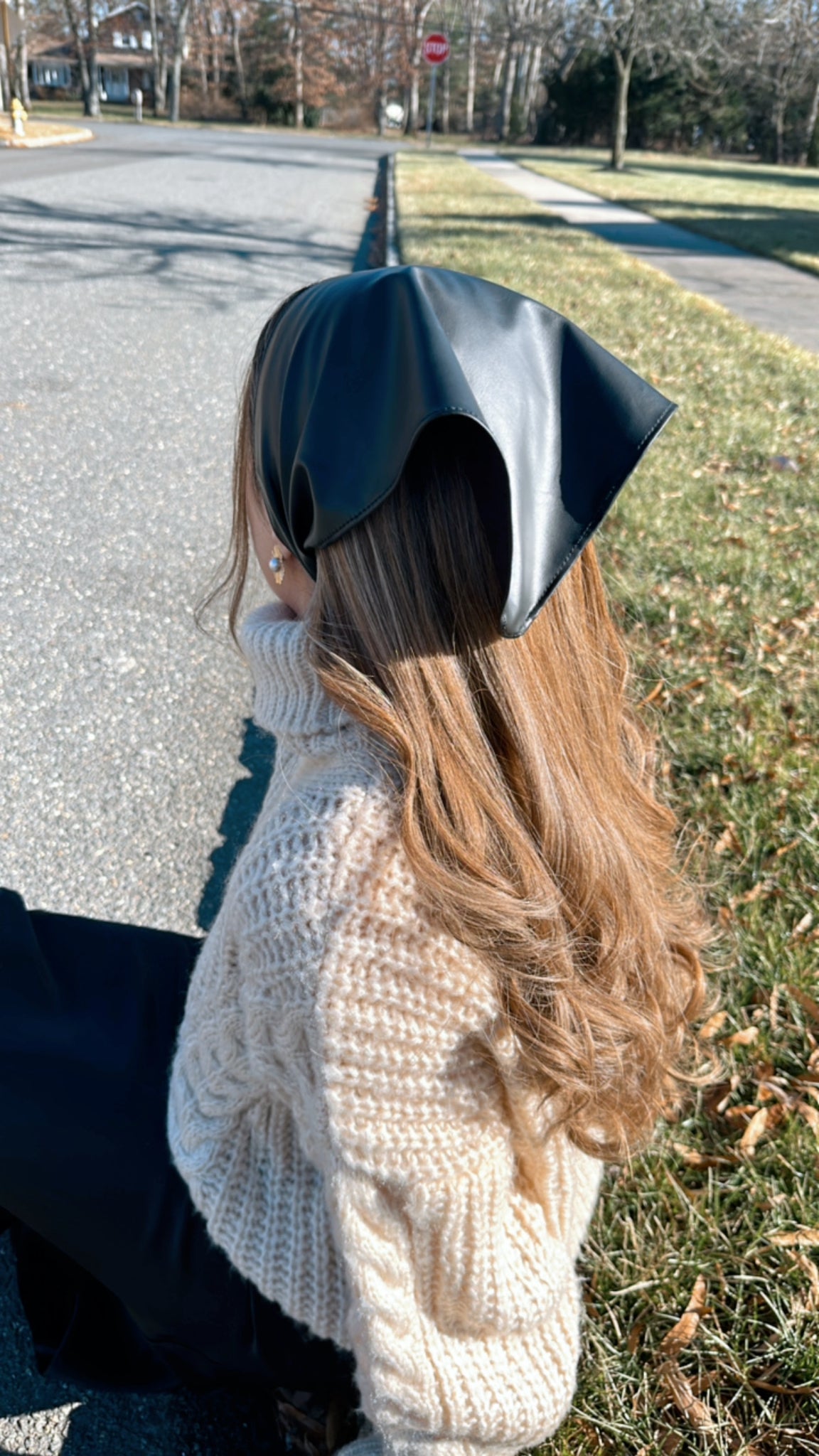 Toby X Valeri Black Leather Pre-Tied Bandana Scarf