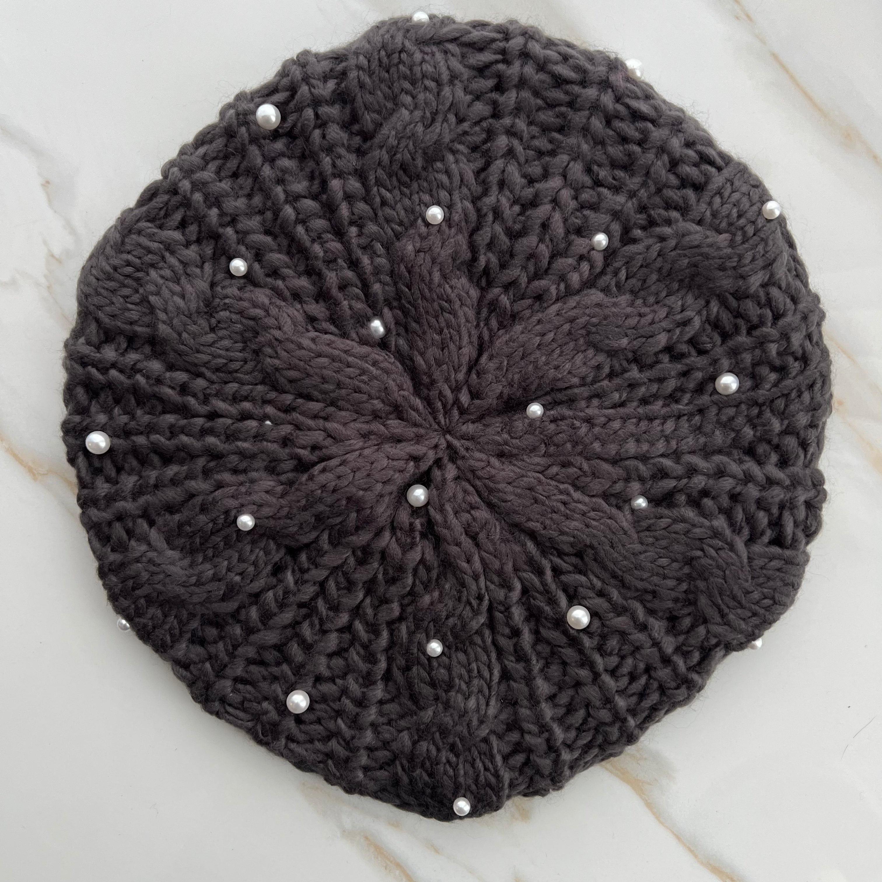 Pearl Cable Knit Beret