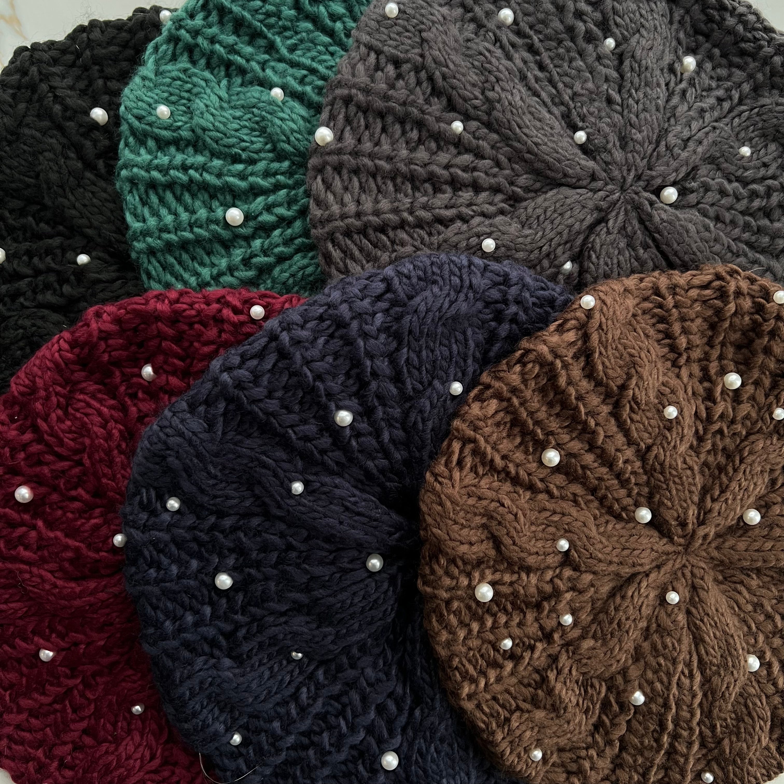Pearl Cable Knit Beret