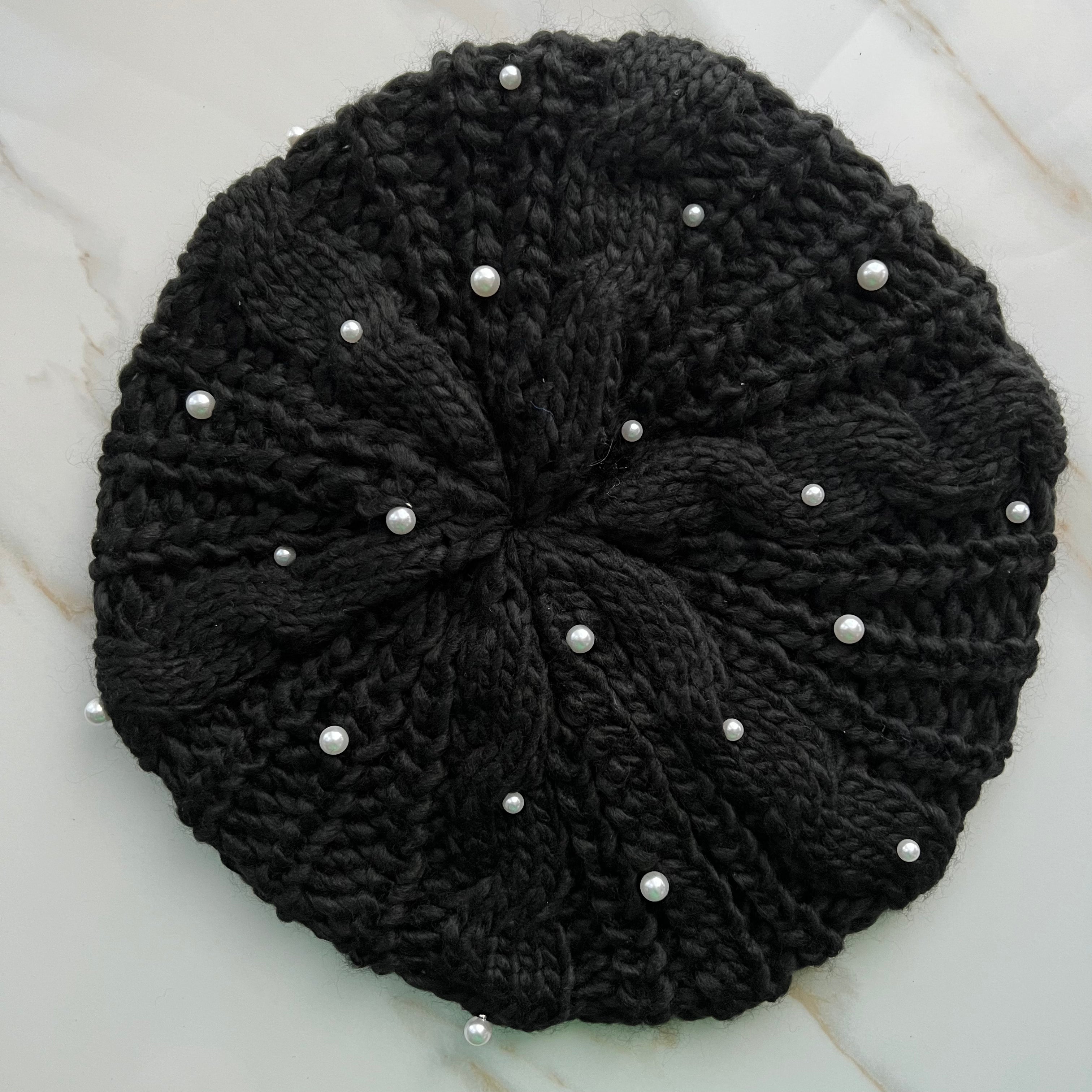 Pearl Cable Knit Beret