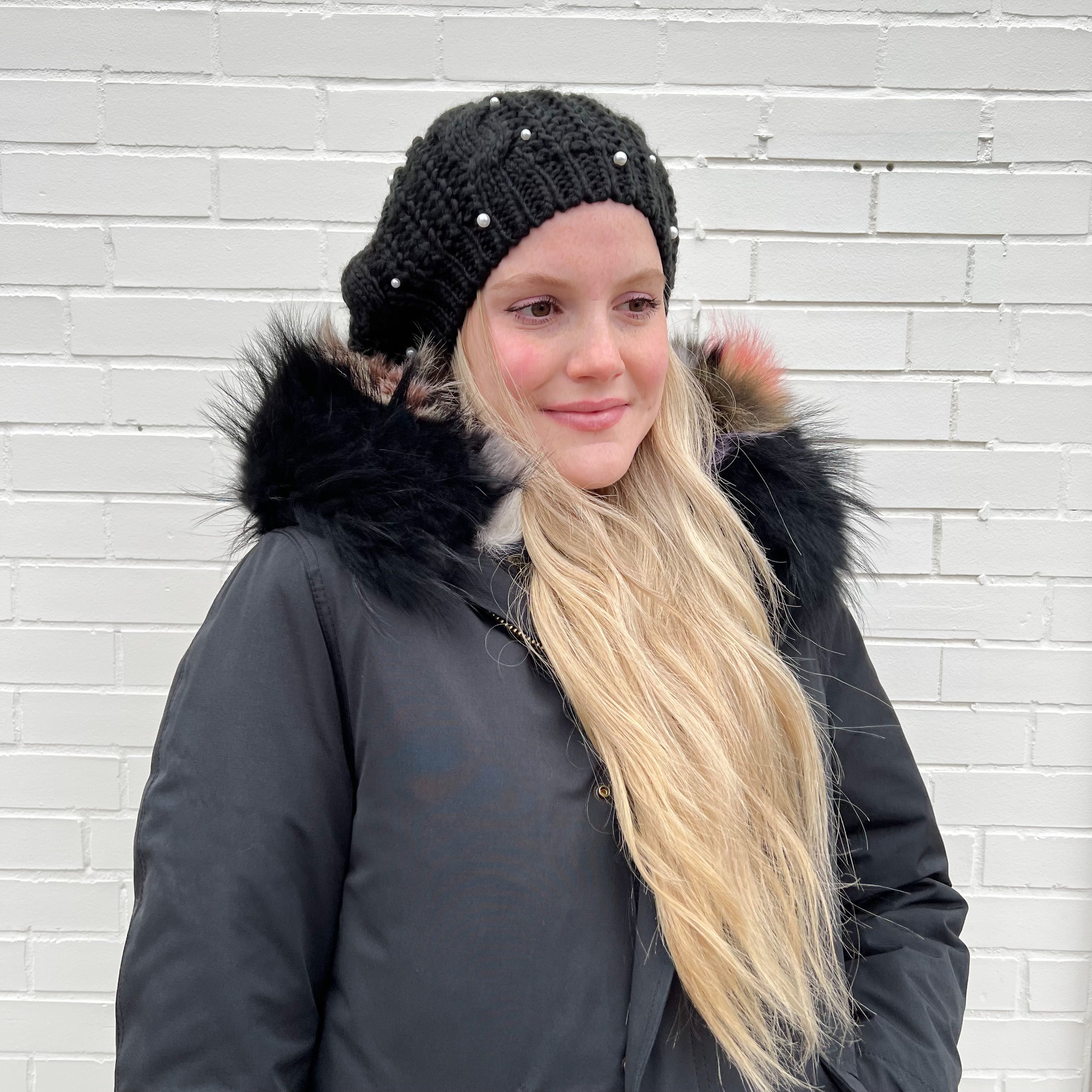 Pearl Cable Knit Beret