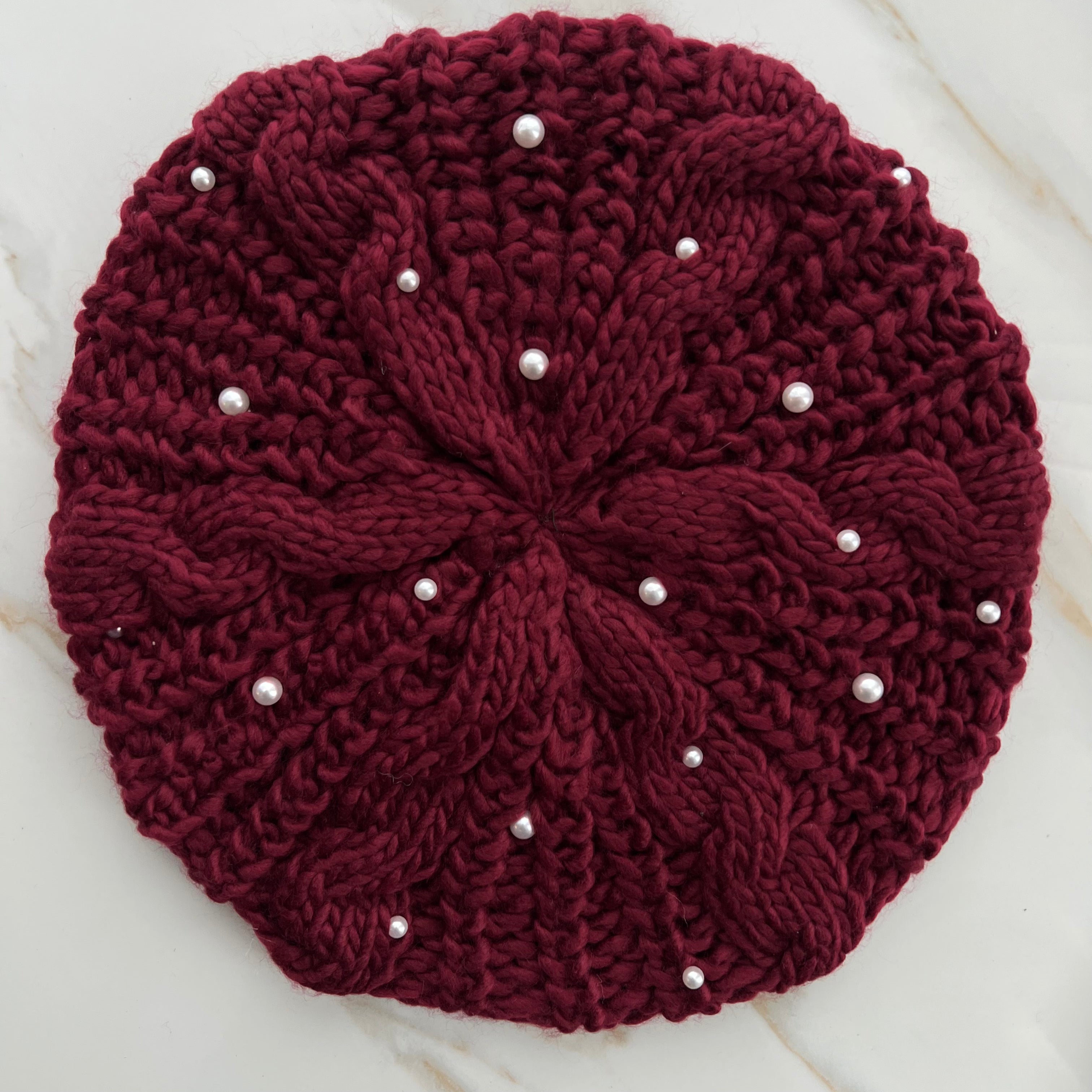 Pearl Cable Knit Beret