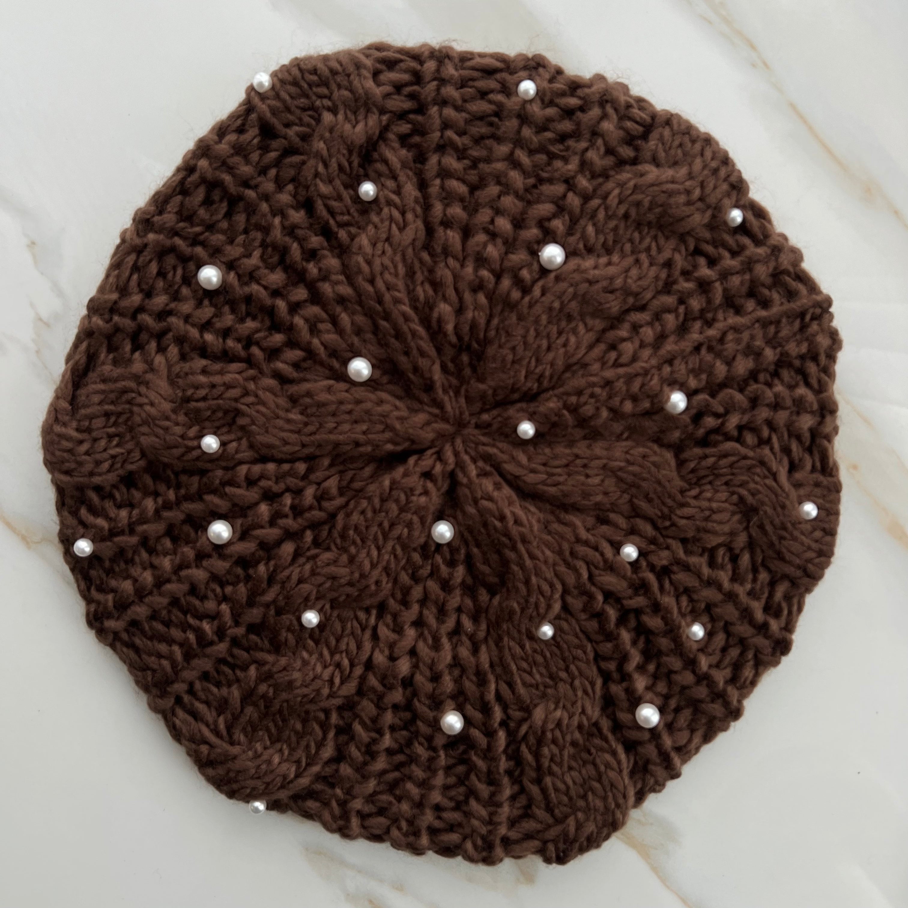 Pearl Cable Knit Beret