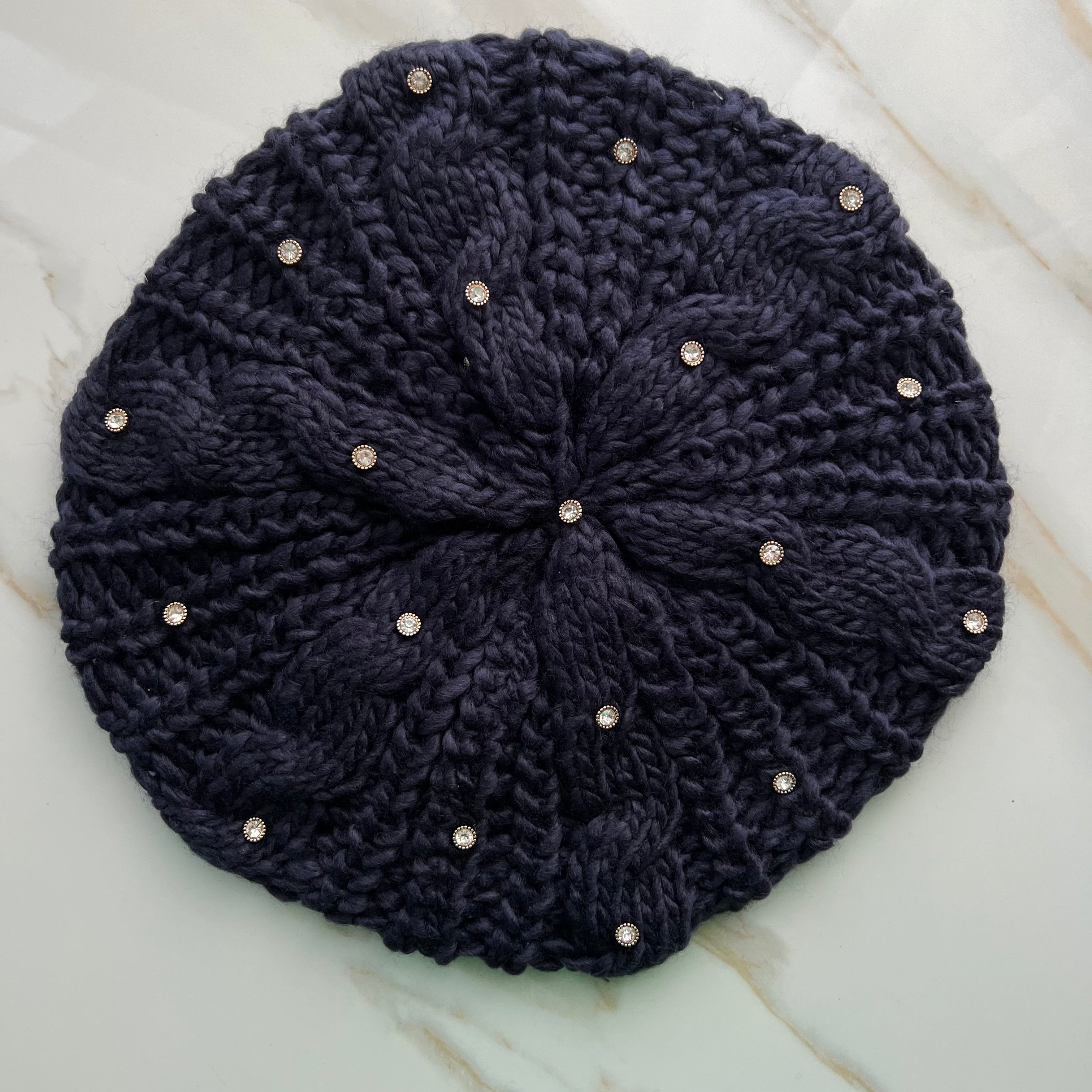 Isla Crystal Cable Knit Beret