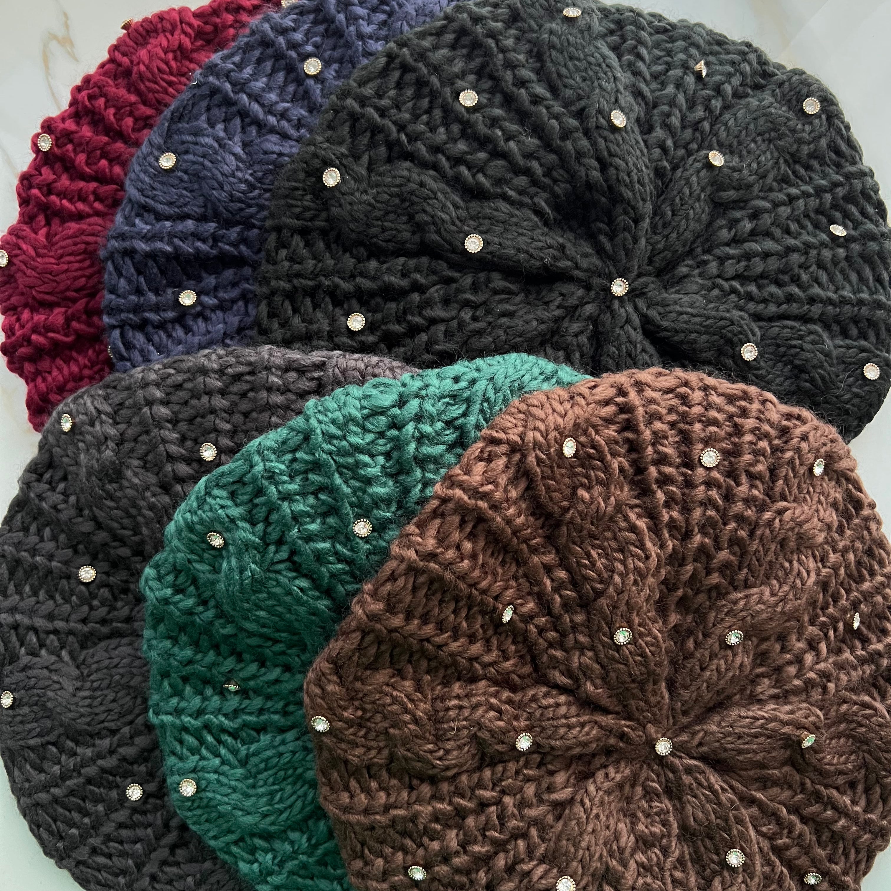 Isla Crystal Cable Knit Beret