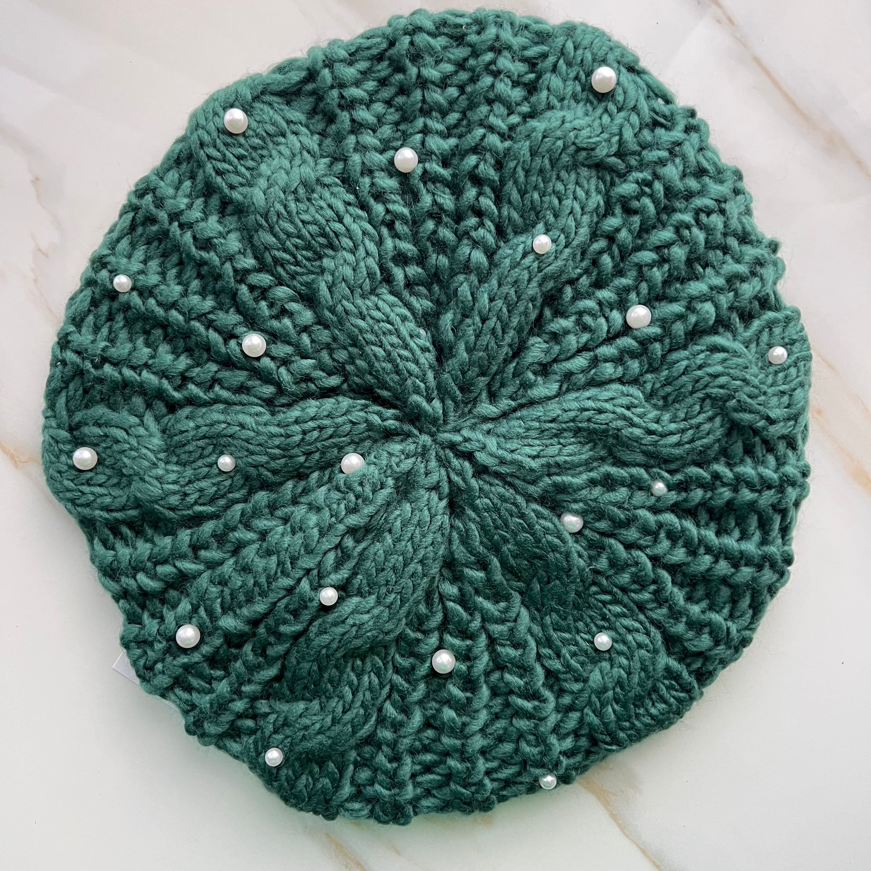 Pearl Cable Knit Beret