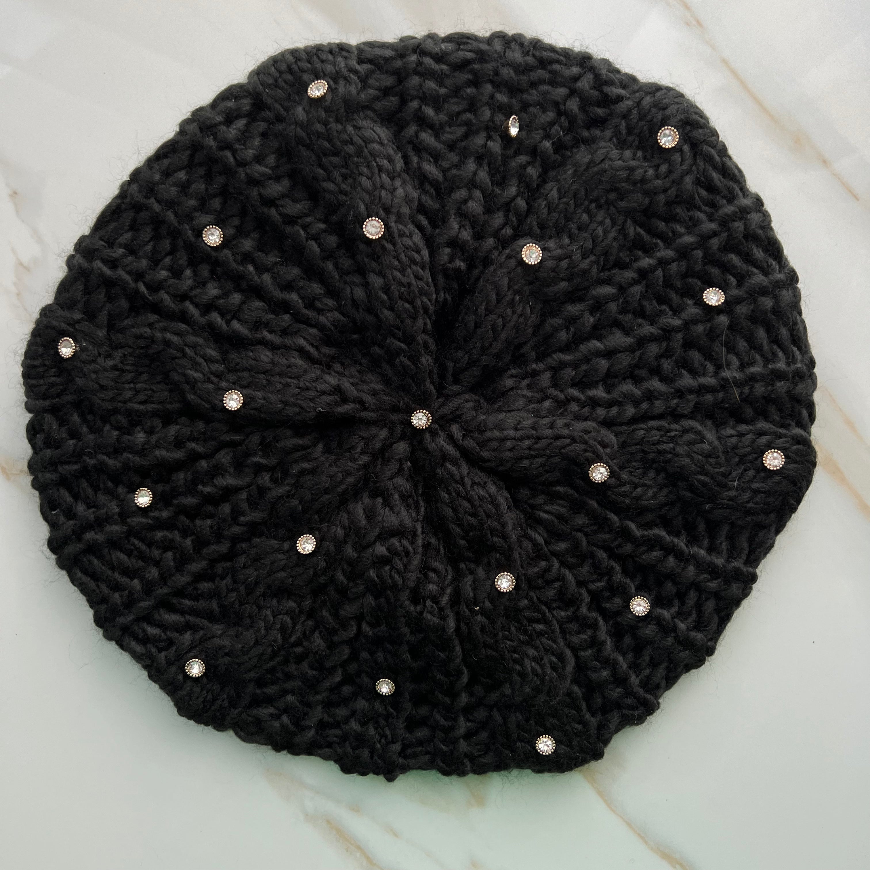 Isla Crystal Cable Knit Beret