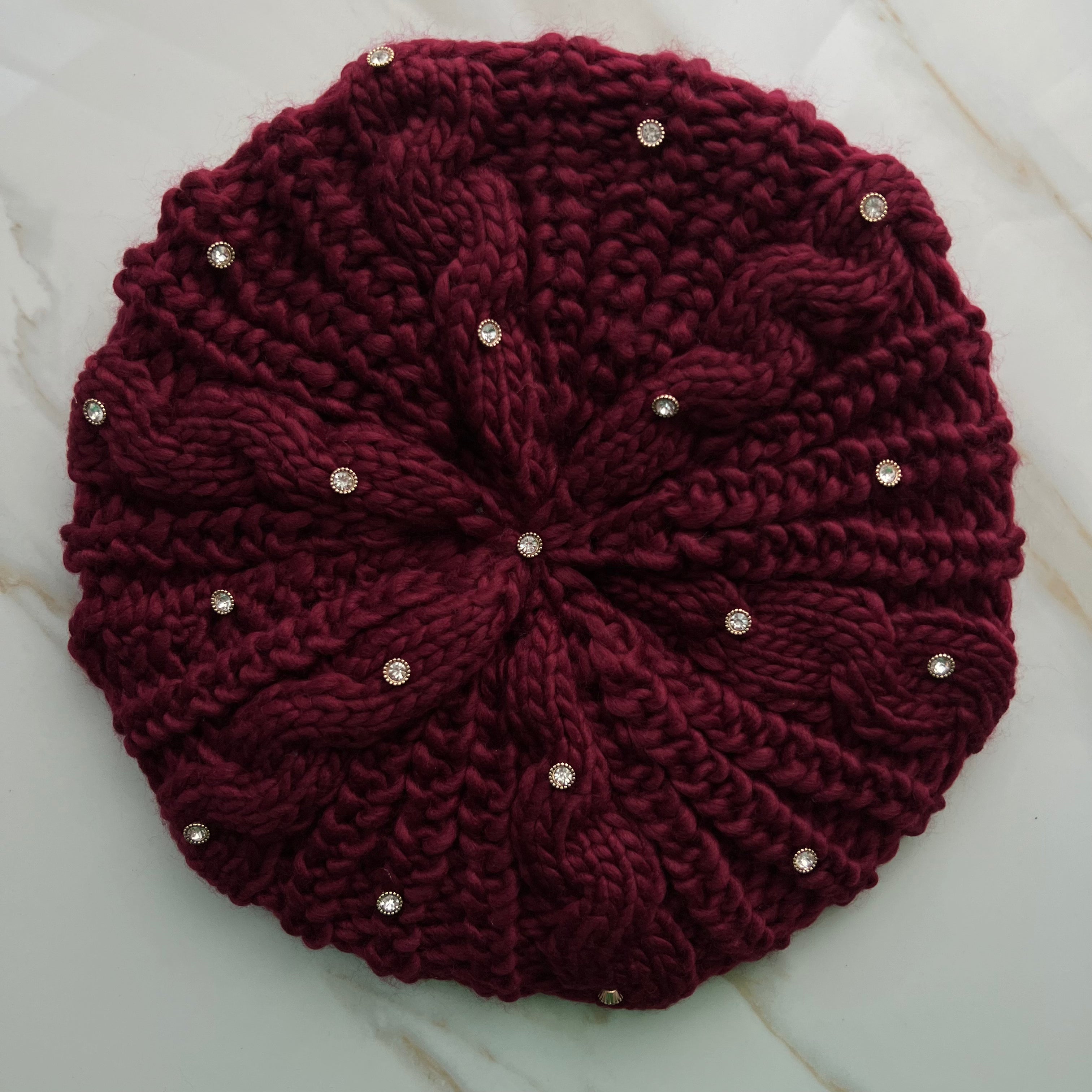Isla Crystal Cable Knit Beret