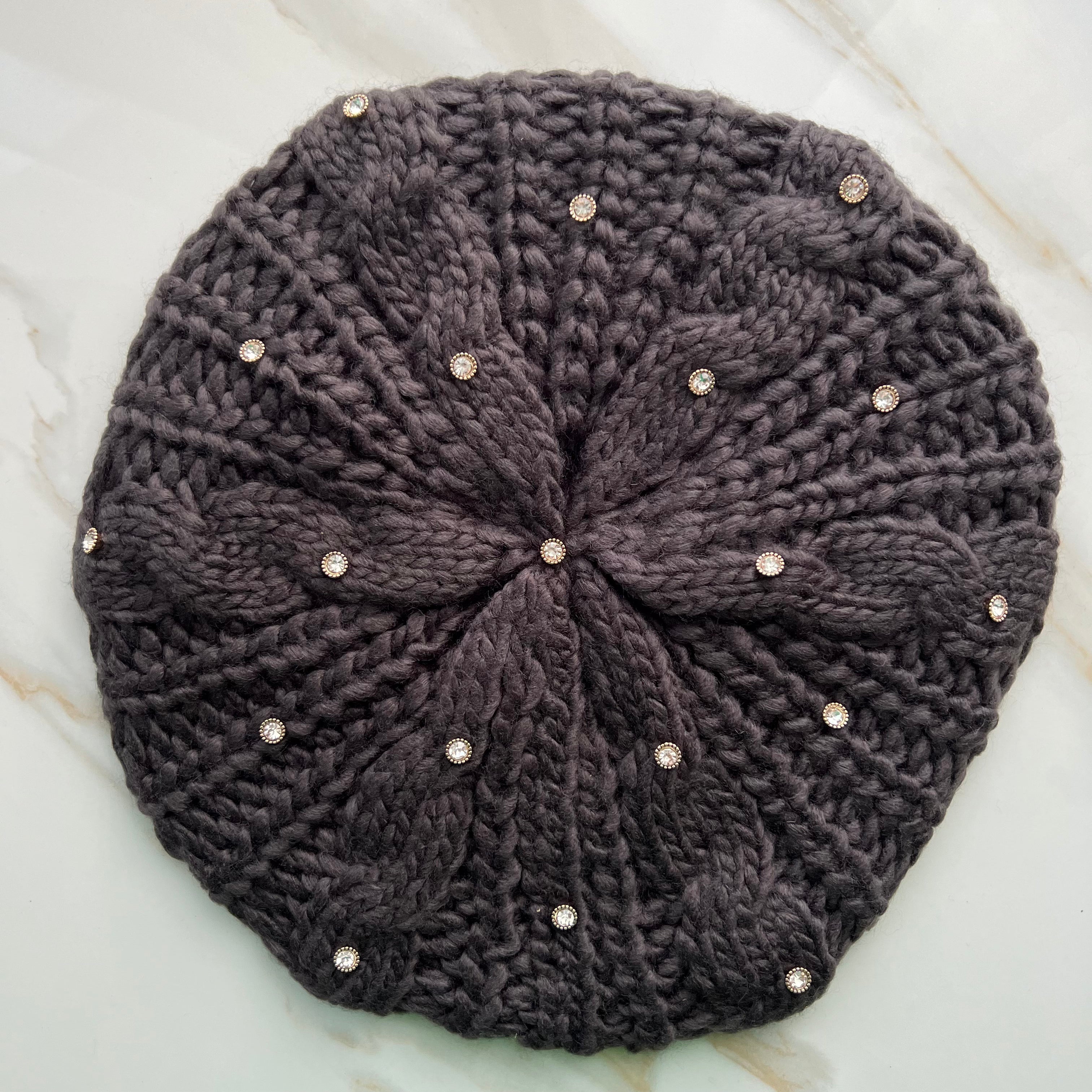 Isla Crystal Cable Knit Beret