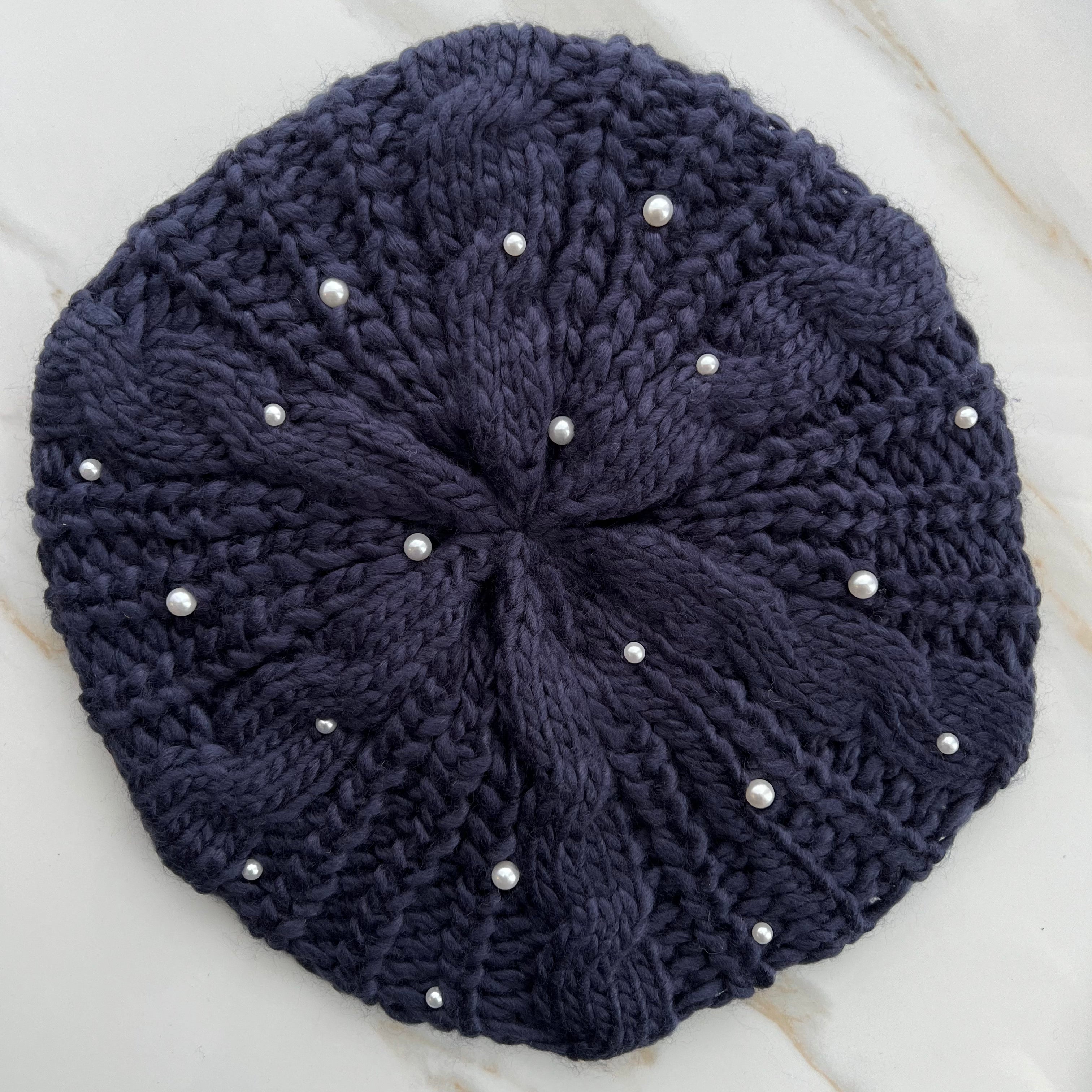 Pearl Cable Knit Beret