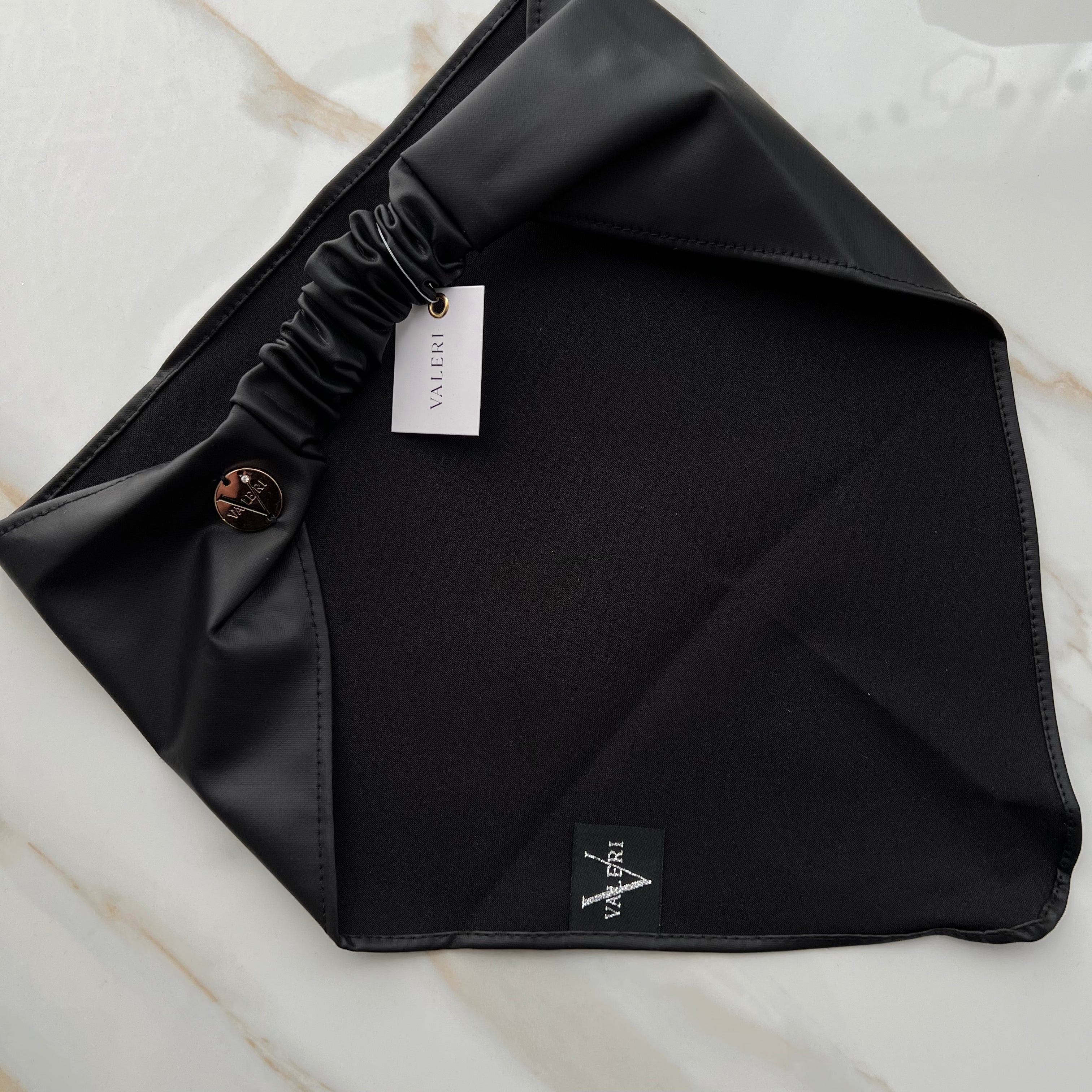 Toby X Valeri Black Leather Pre-Tied Bandana Scarf