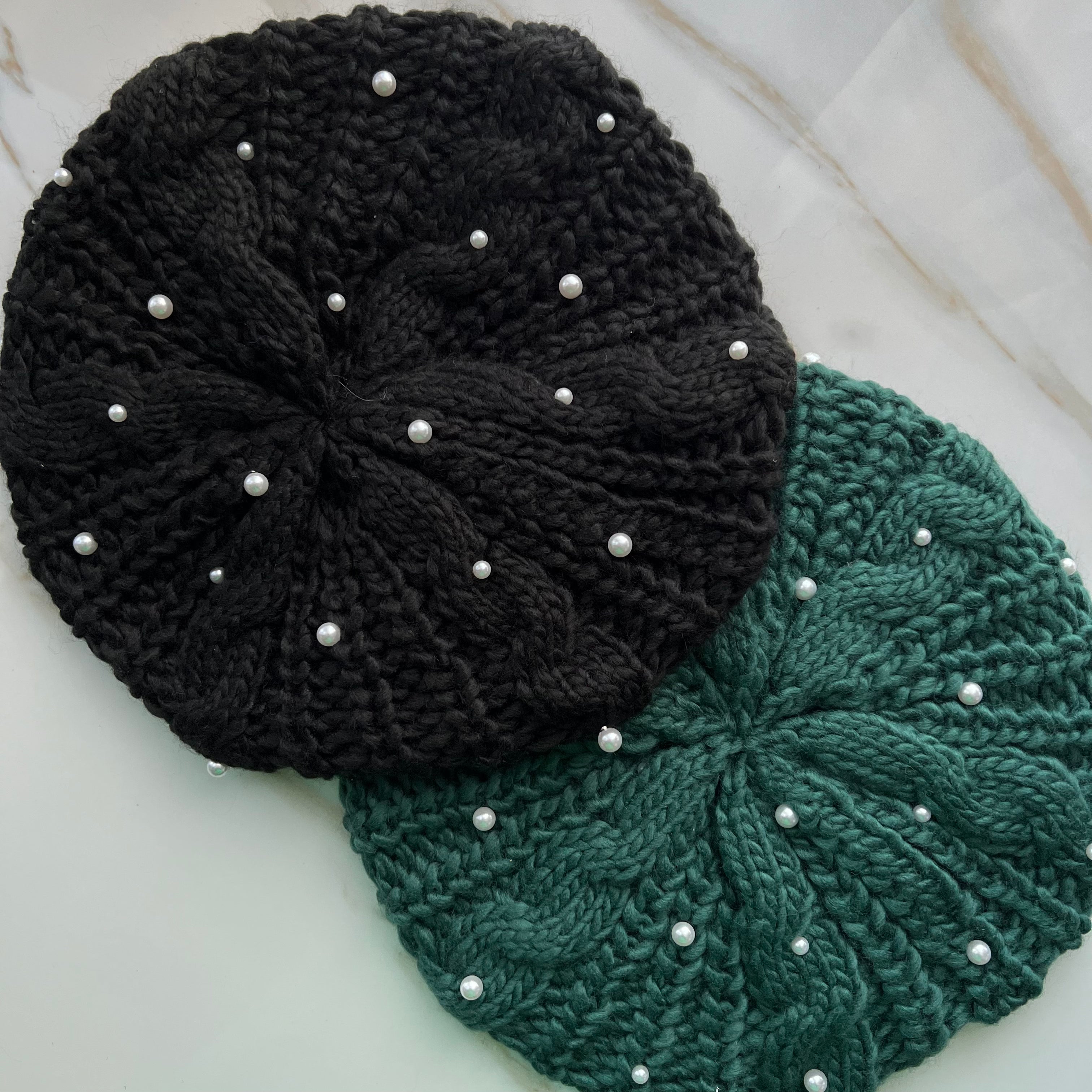 Pearl Cable Knit Beret