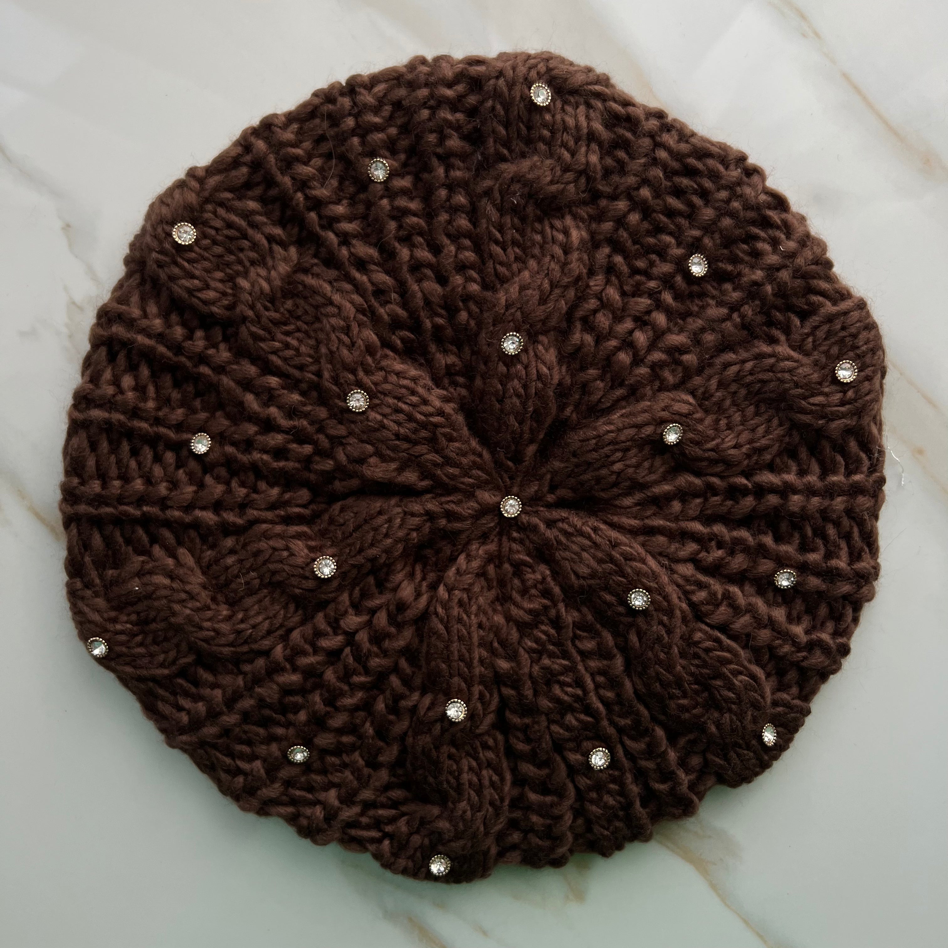 Isla Crystal Cable Knit Beret
