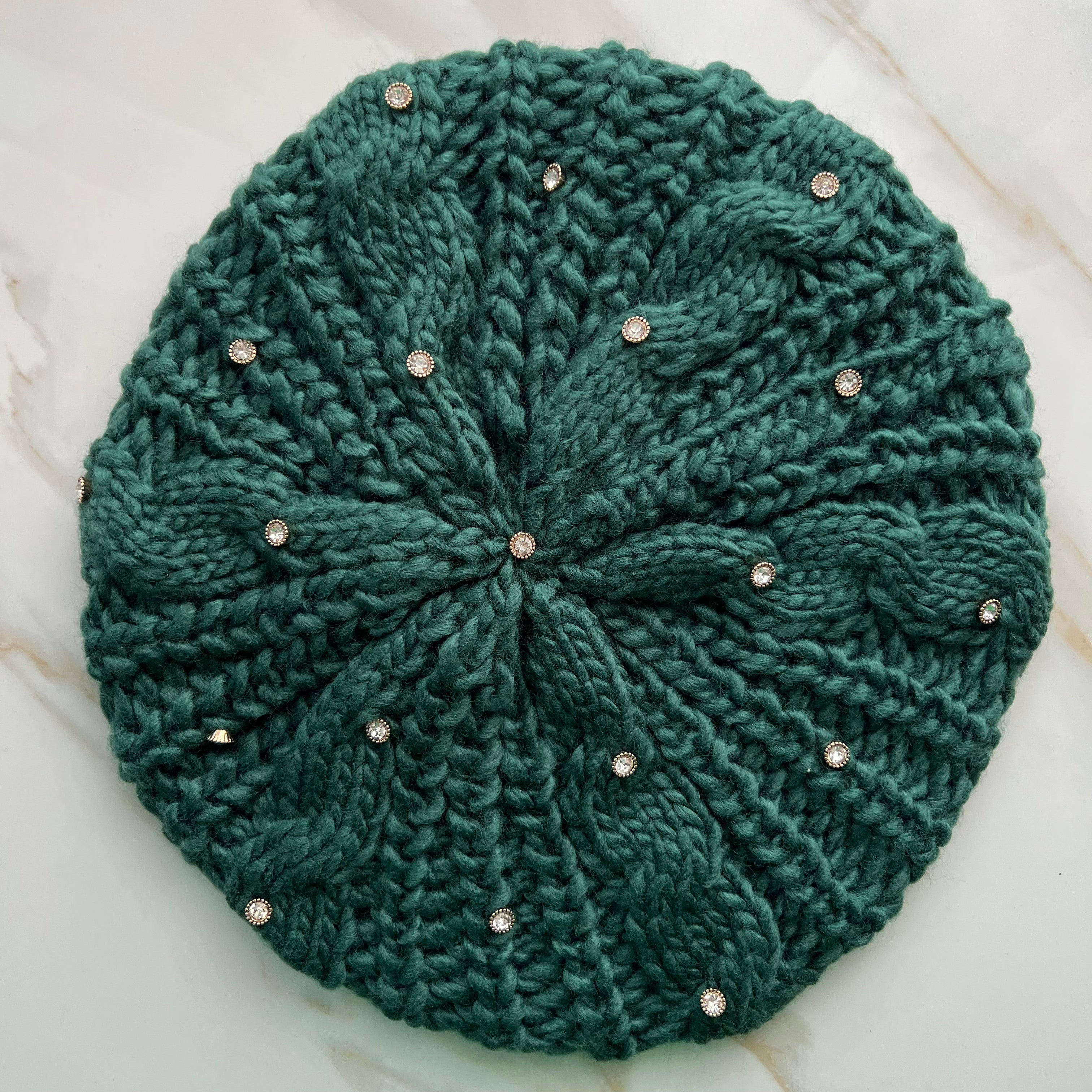 Isla Crystal Cable Knit Beret